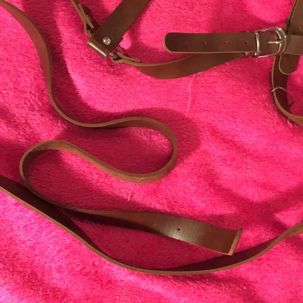 Brown Faux Leather Harness Belt with Metal Buckle Details